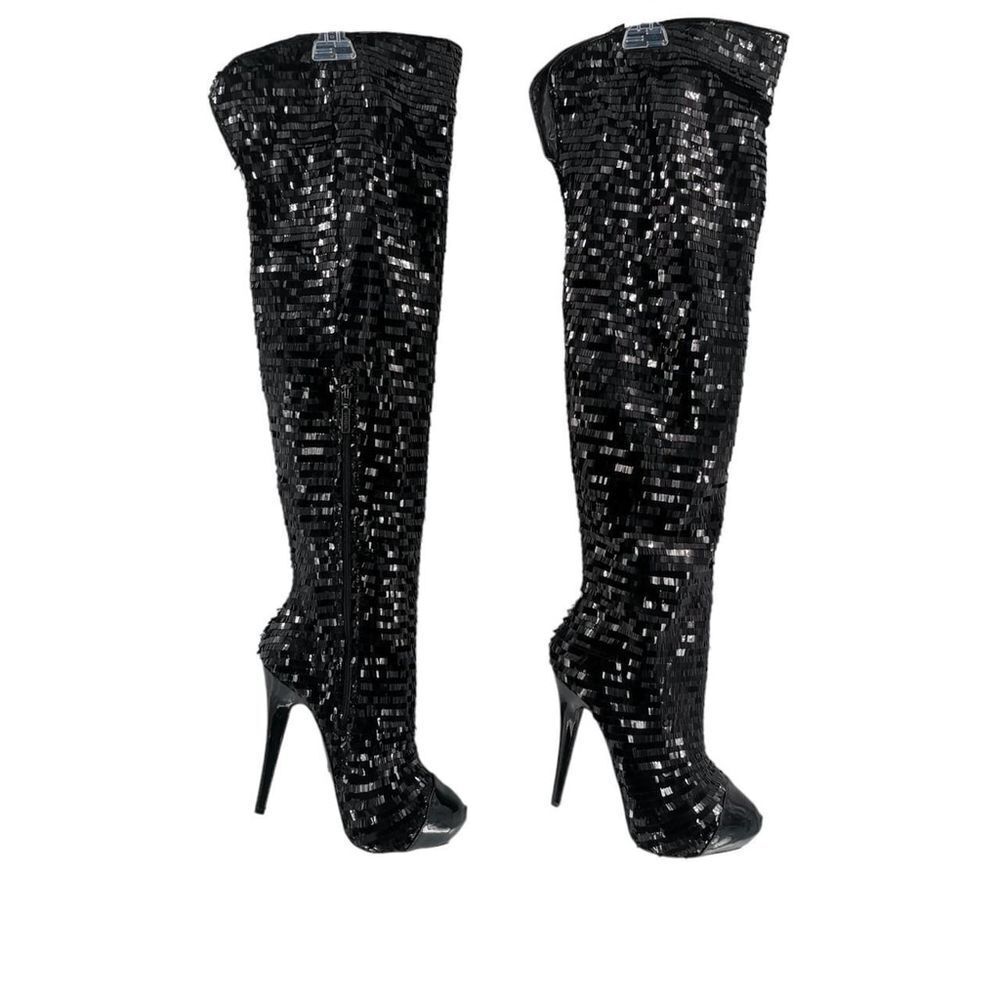 Vintage House of Deréon Sequin Thigh High Platform Boots | Size 10